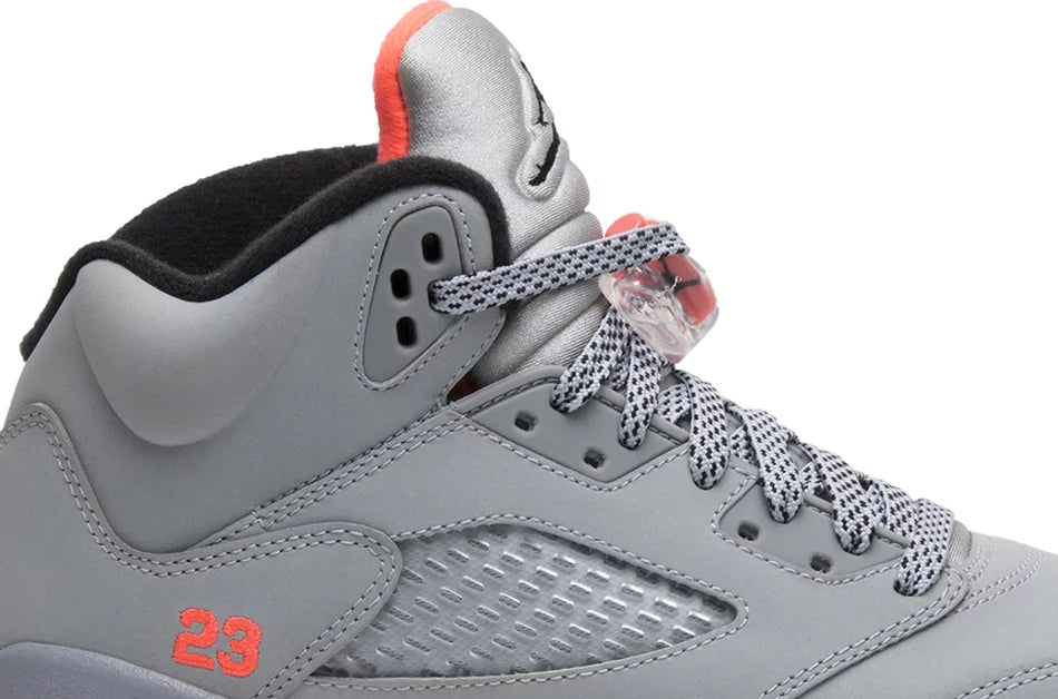 Grey and red jordan 5 hotsell