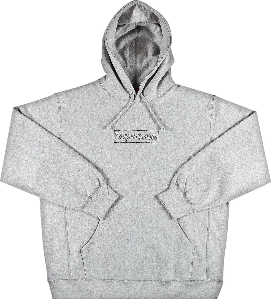 Supreme KAWS Chalk Logo Hooded Sweatshirt Heather Grey